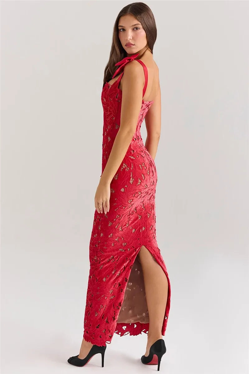 Bows Lace Bodycon Maxi Dress