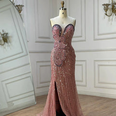 Strapless Mermaid Evening Dress with High Split