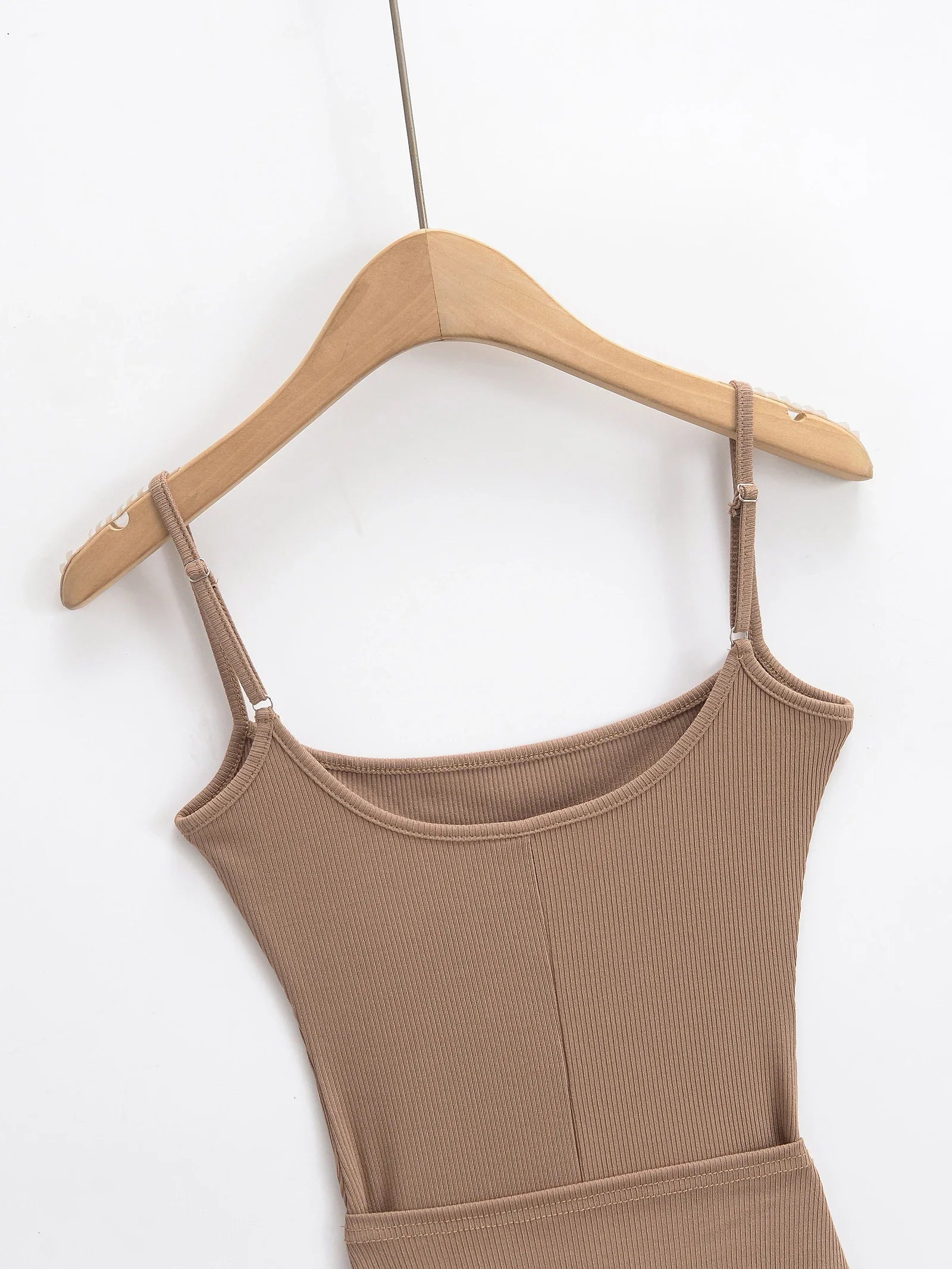 Rib Knitted Sling Bodysuits With Bow Sashes Hem