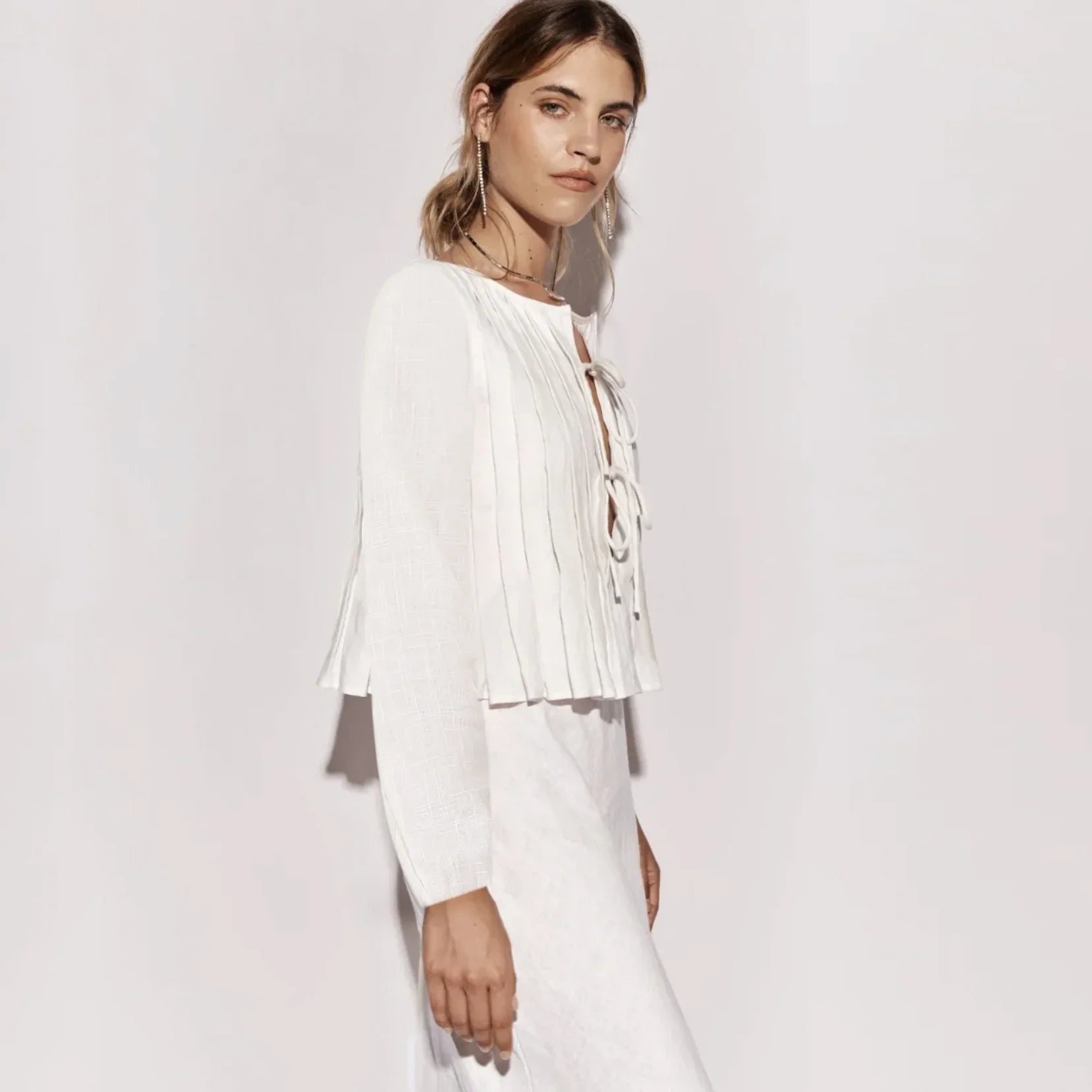 Patchwork Long Sleeve Lace-Up Top