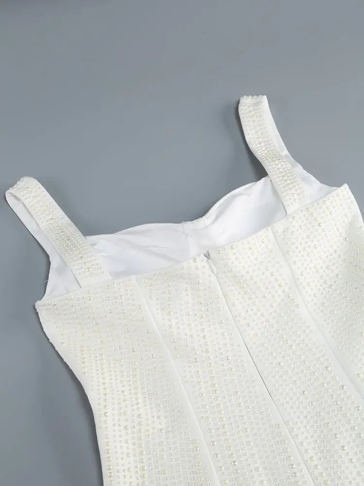White Spaghetti Strap Diamonds Mini Dress