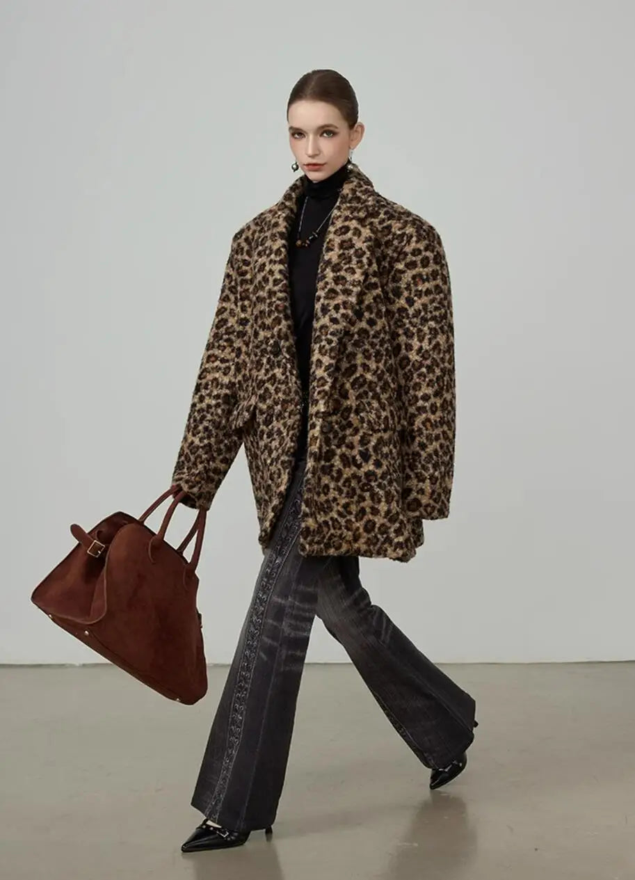 Curly Shaggy Leopard Faux Fur Blazer