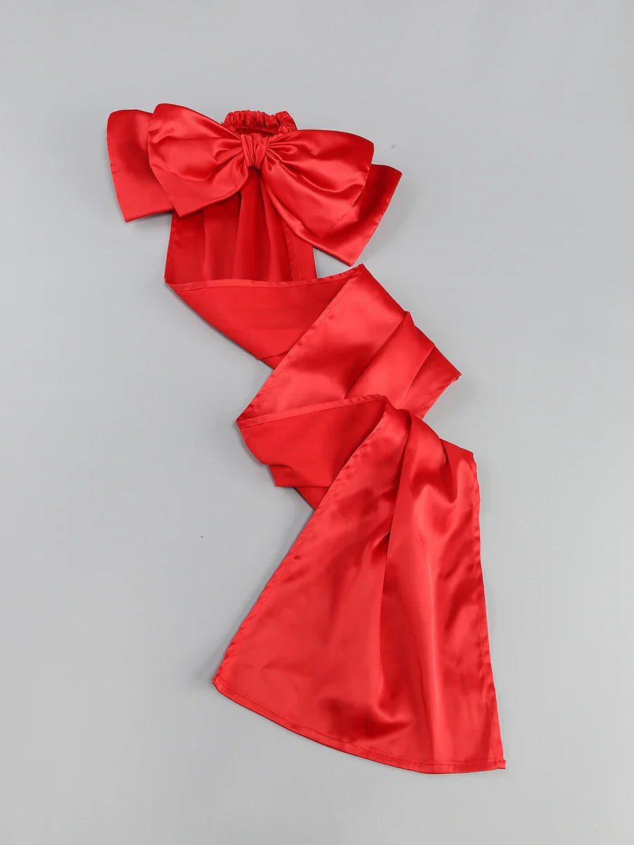 Black Tube Mini Dress With Large Red Bow Detachable Sleeves