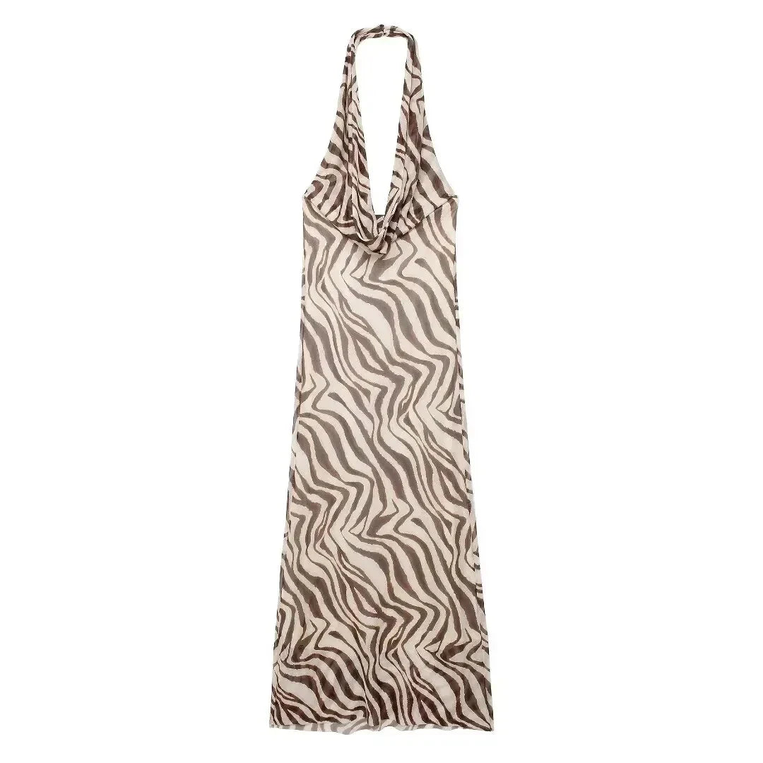 Off Shoulder Folds Hanging Neck Long Dress