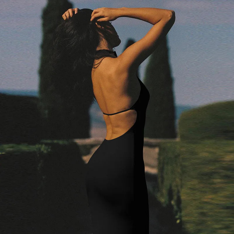 Halter Flower Backless Maxi Dress