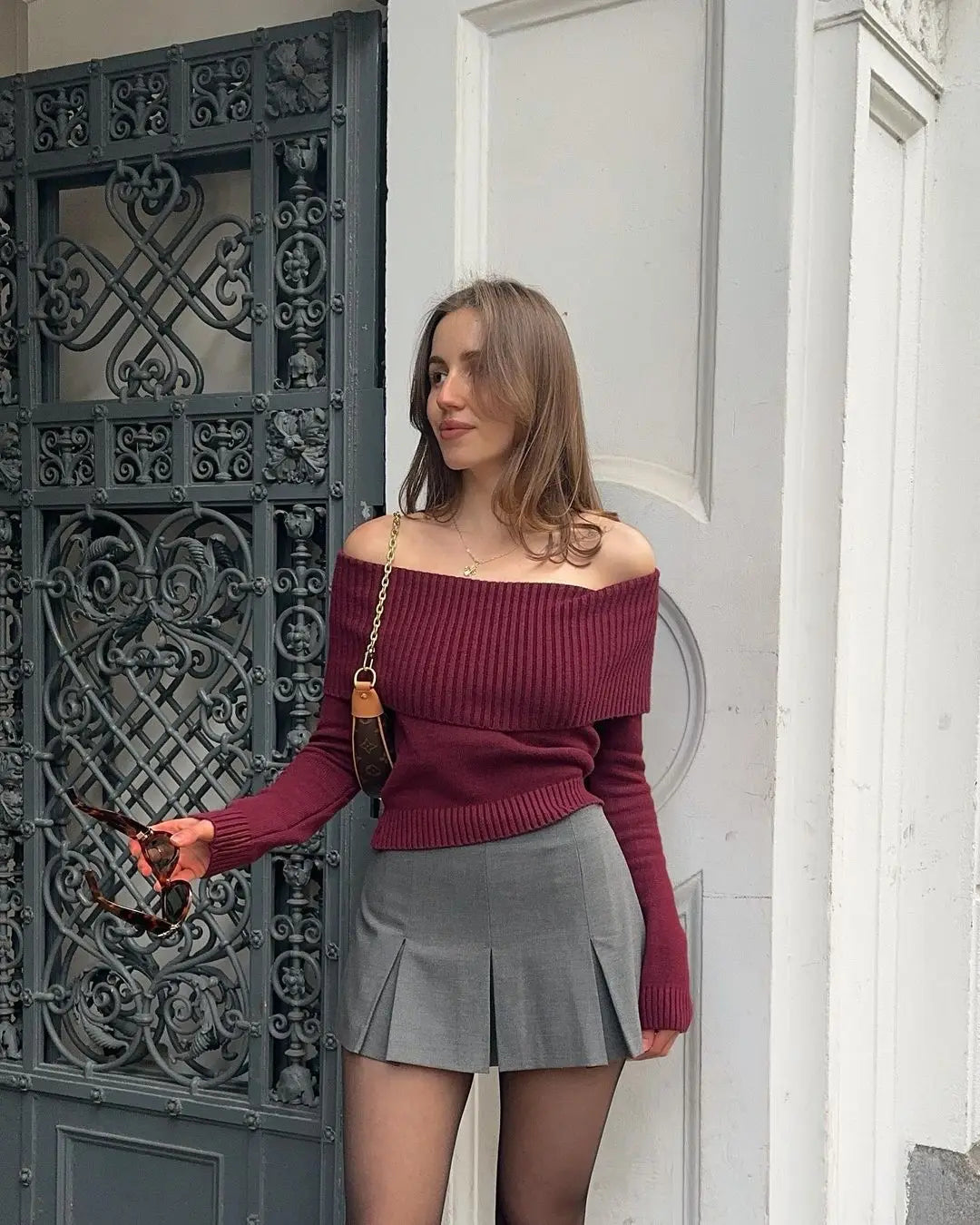 Open Shoulder Long Sleeved Sweater