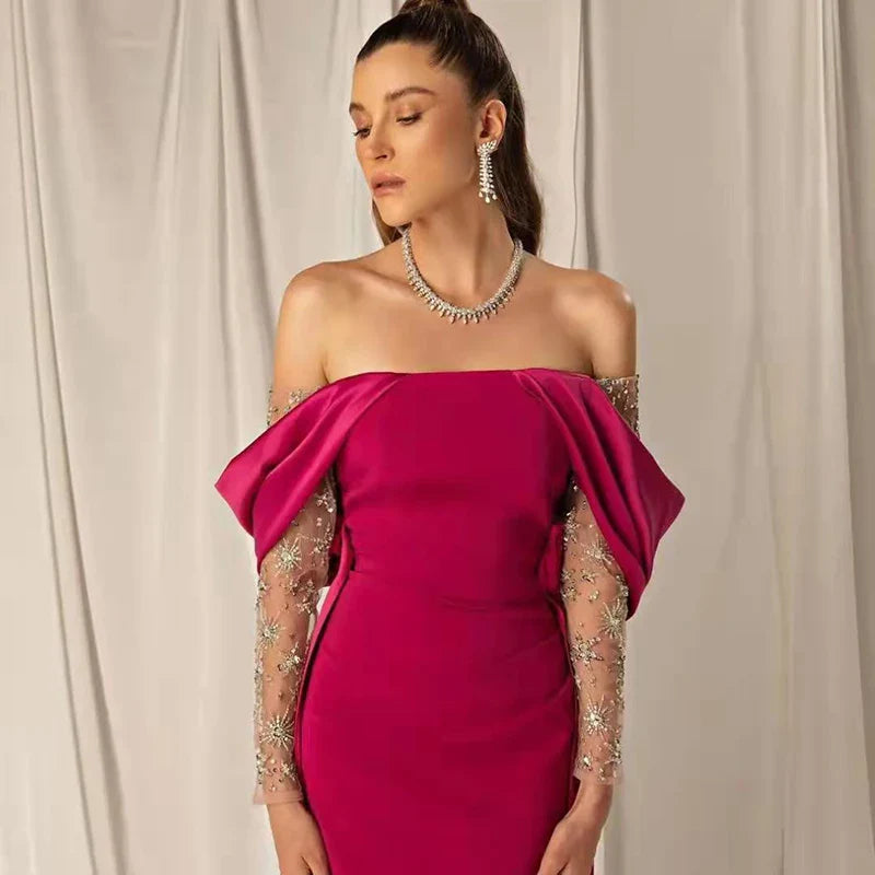 Fuchsia Mermaid Evening Gown with Overskirt