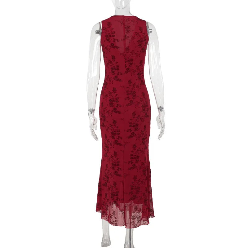 Printed Floral Sleeveless Long Dress