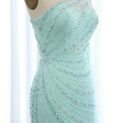 Turquoise Mermaid Evening Gown with Feather Cape