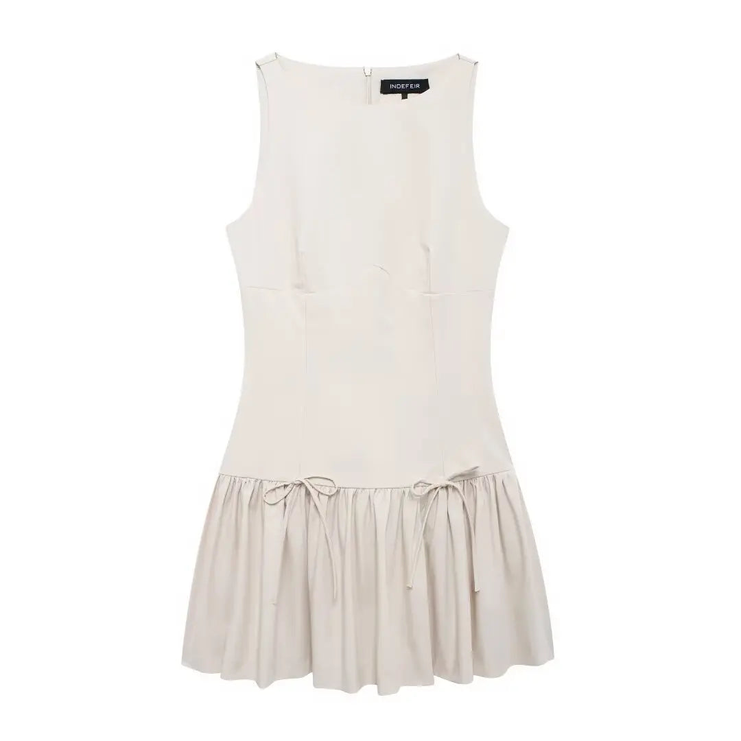 Bow Crew Neck Sleeveless Mini Dress