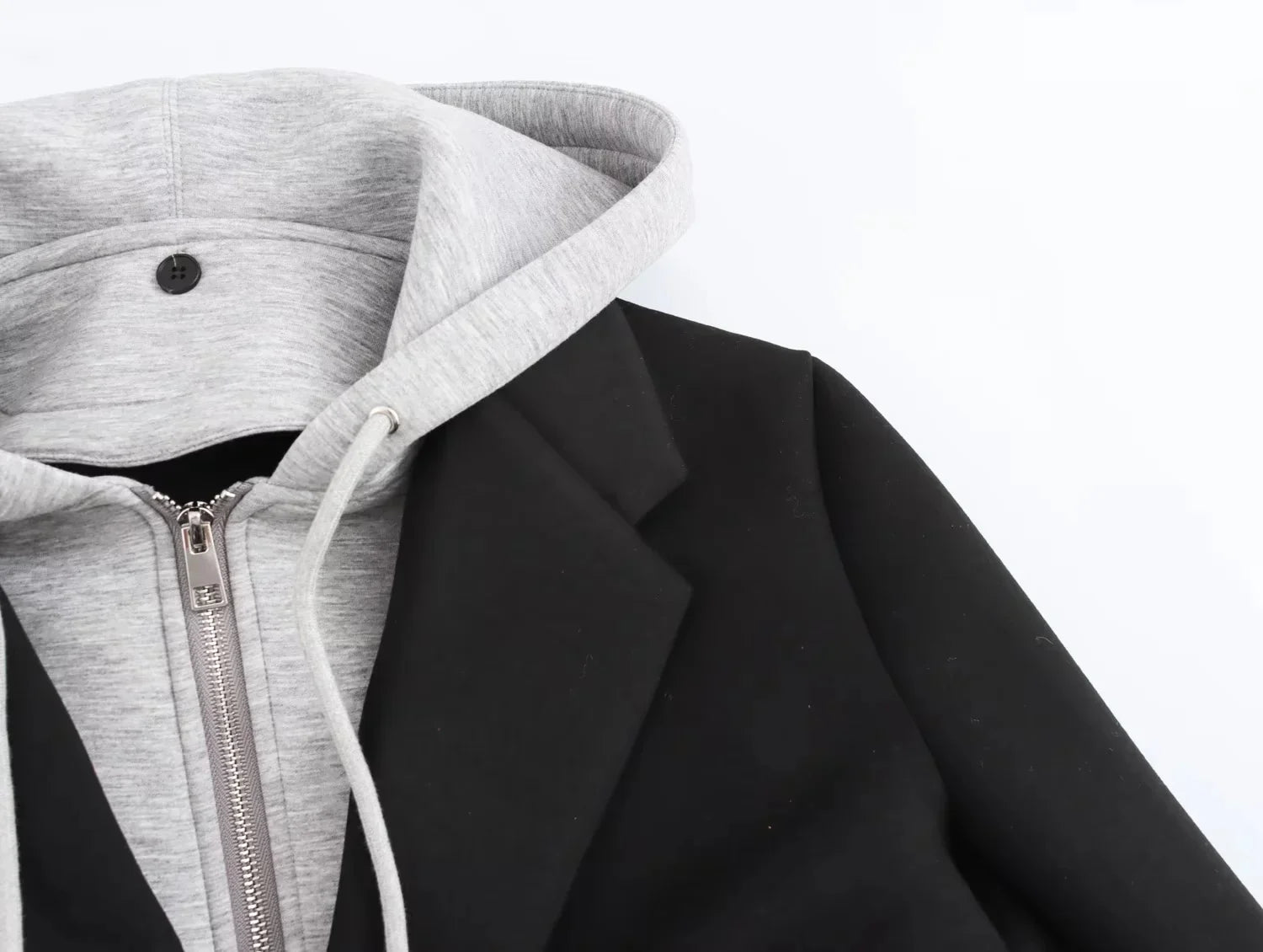 Patchwork Hooded Button Zipper Long Sleeve Coats