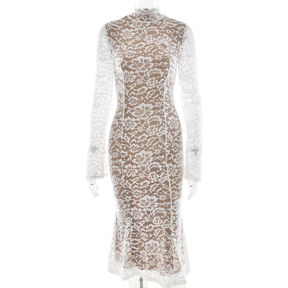 Lace Half High Neck Fishtail Dress