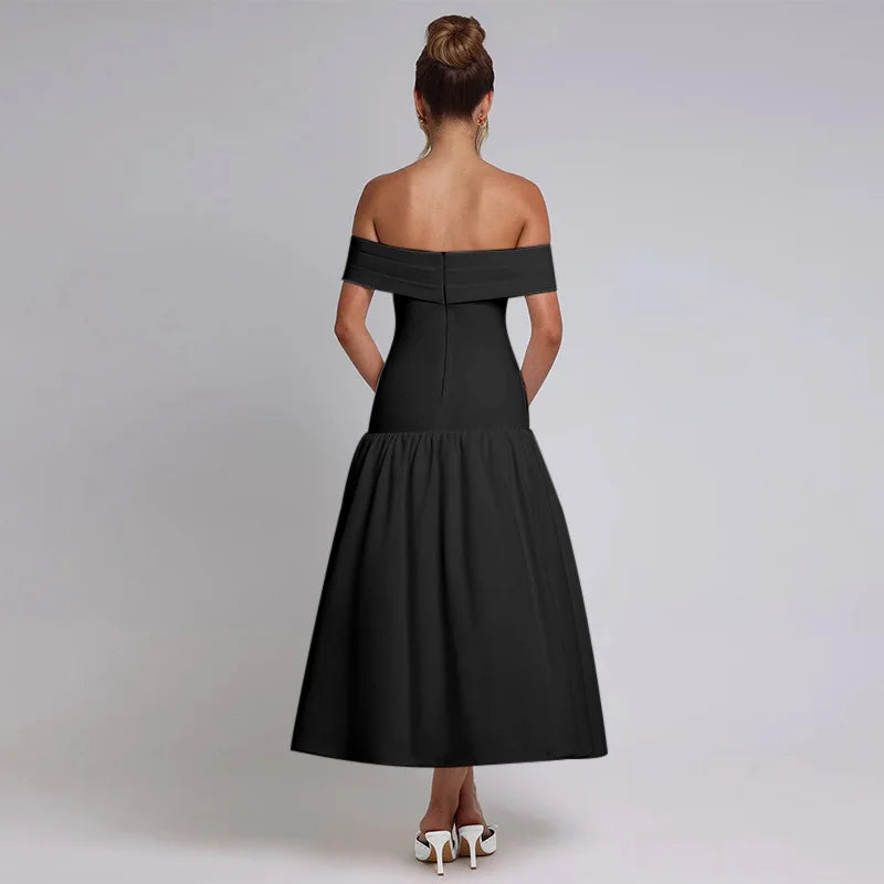 Slash Neck Off Shoulder Solid Dress