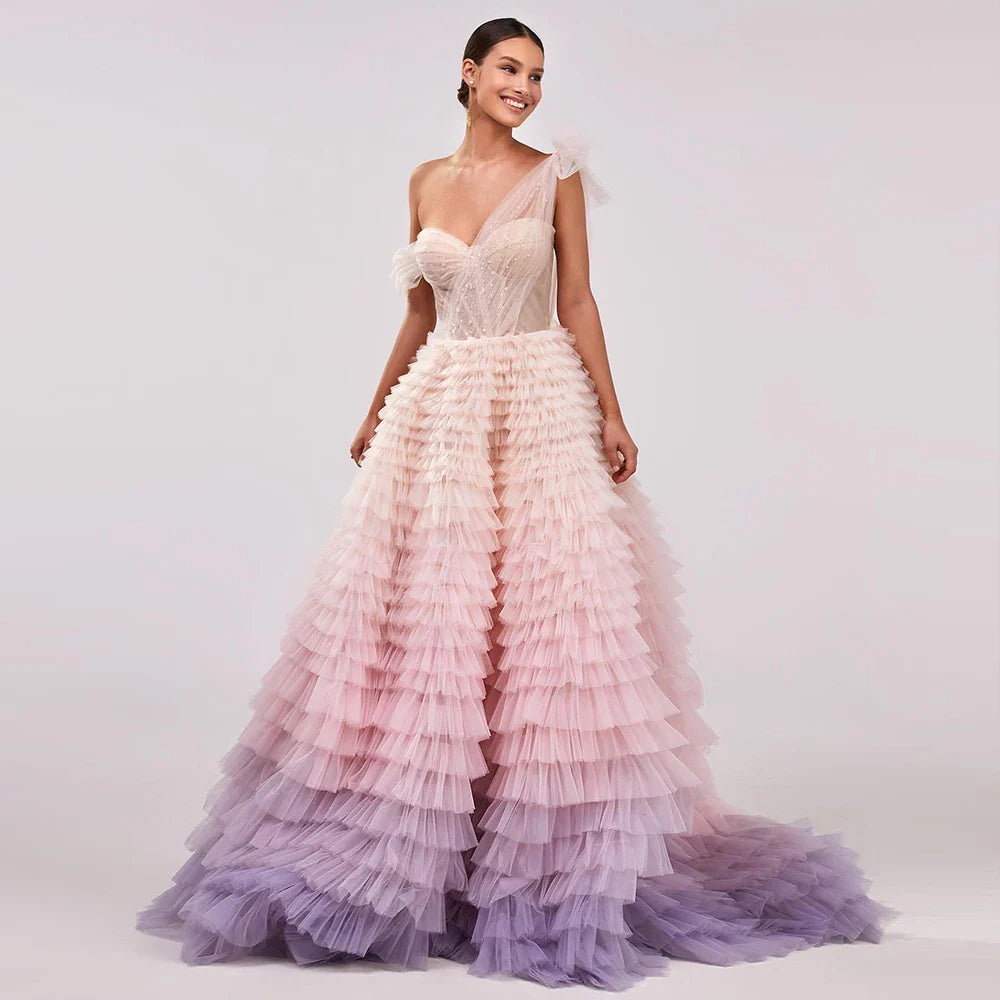Elegant Pink Lilac One-Shoulder Ball Gown