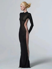 Solid Patchwork Black Milk Silk Dress