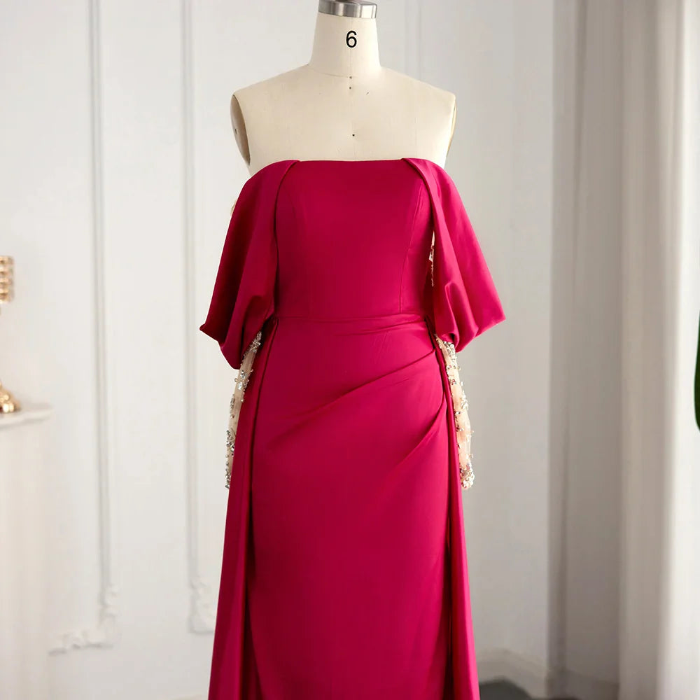 Fuchsia Mermaid Evening Gown with Overskirt
