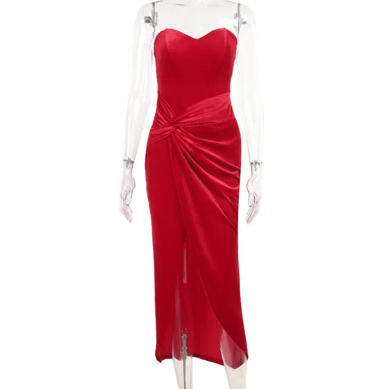 Backless Red Dress Strapless Sleeveless with Slit