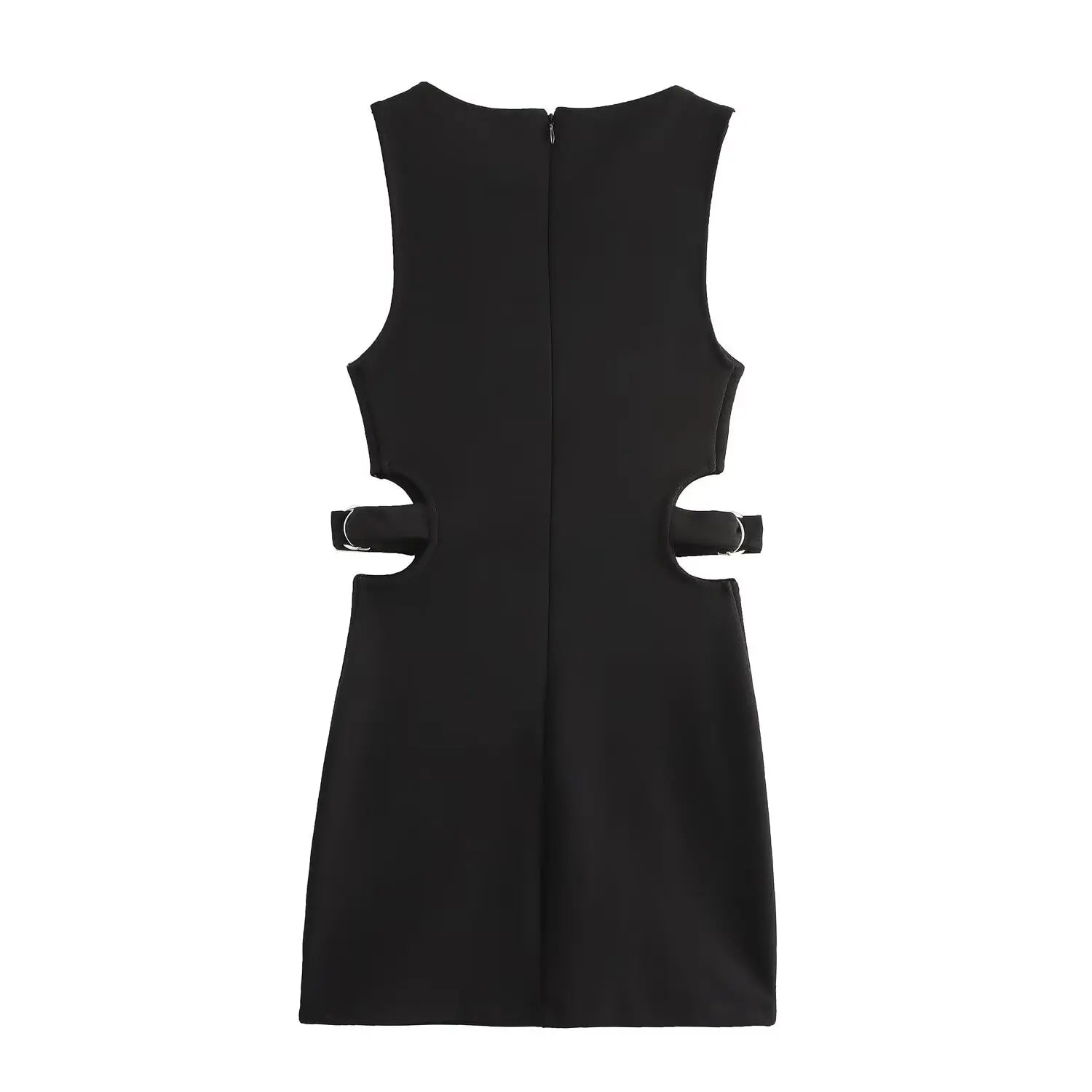 Crop Hollow Waist Black Mini Dress