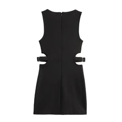 Crop Hollow Waist Black Mini Dress