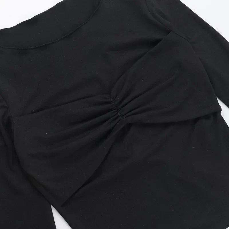 Pleated Long Sleeve Solid Top