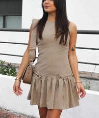 Bow Crew Neck Sleeveless Mini Dress