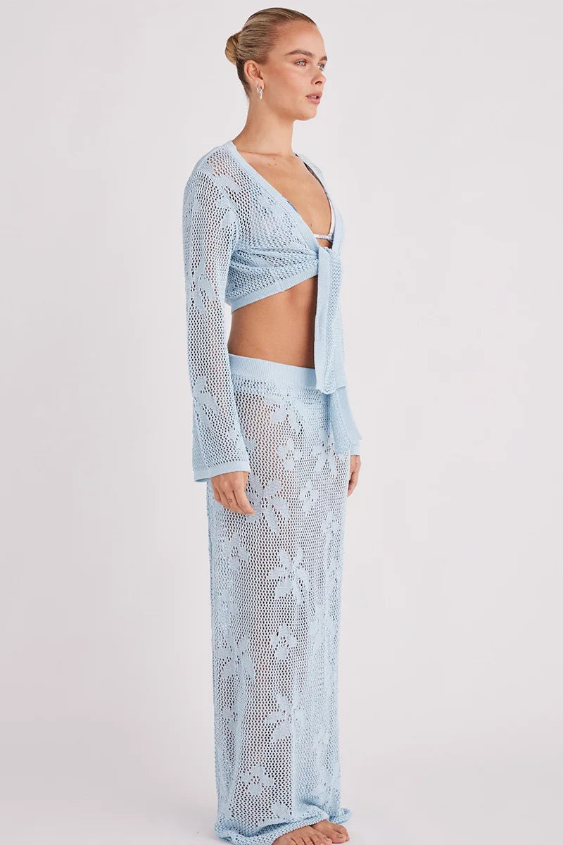 Knit 2-Piece Set Women's Beach Cardigan and Maxi Skirt