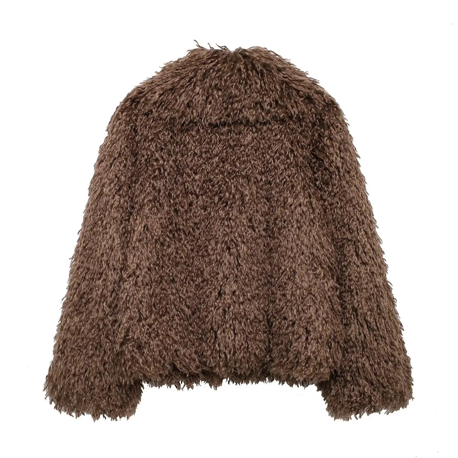 Turn Down Collar Faux Fur Coat