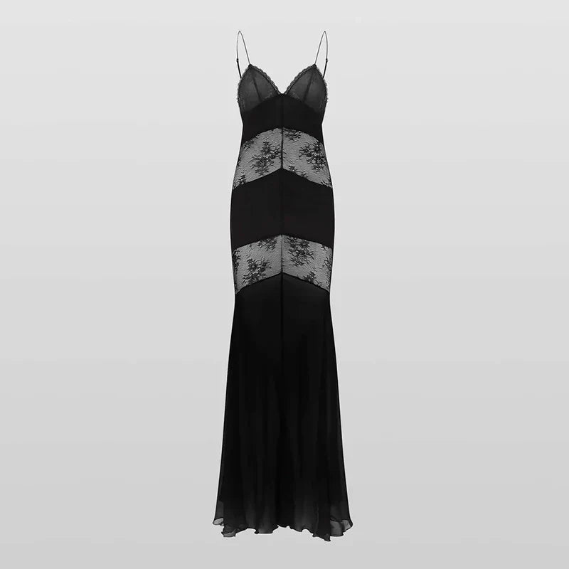 Lace See Through Sleeveless Long Dress