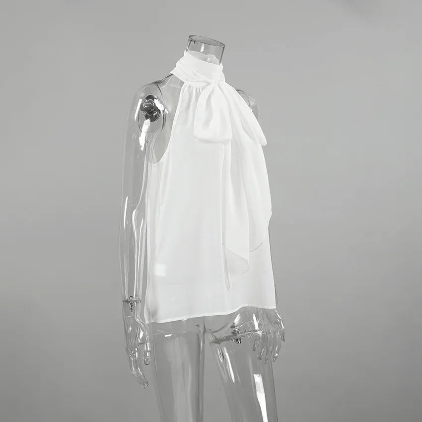 White Turtleneck Twist Lace-Up Top