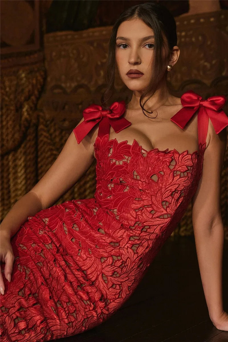 Bows Lace Bodycon Maxi Dress