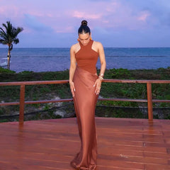 Satin Sleeveless High Neck Dress
