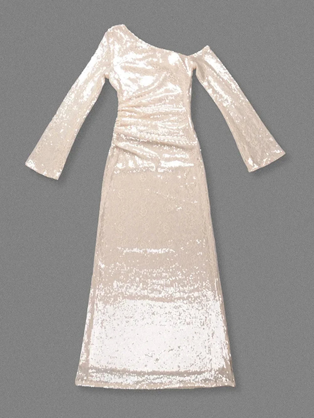 Mesh Sequin 3D Flower Long Sleeve Bodycon Maxi Dress