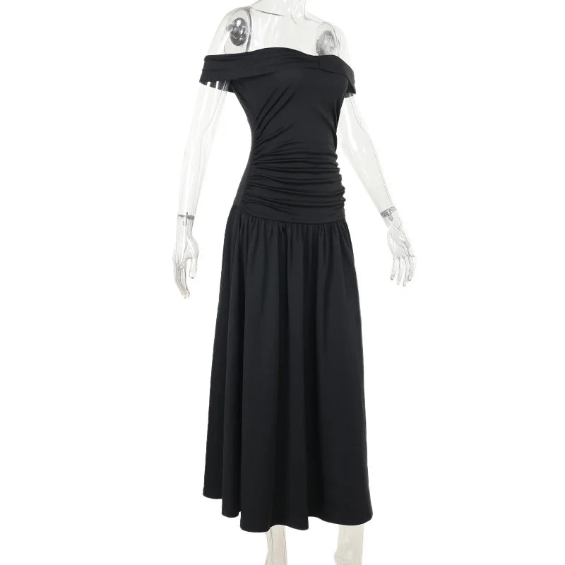 Slash Neck Off Shoulder Solid Dress