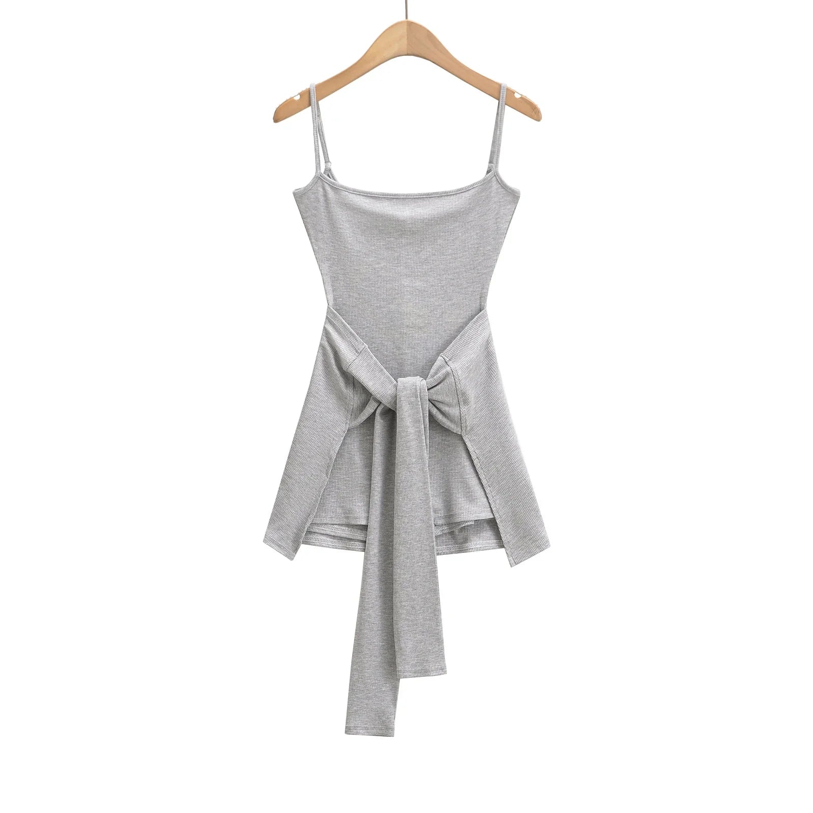 Rib Knitted Sling Bodysuits With Bow Sashes Hem