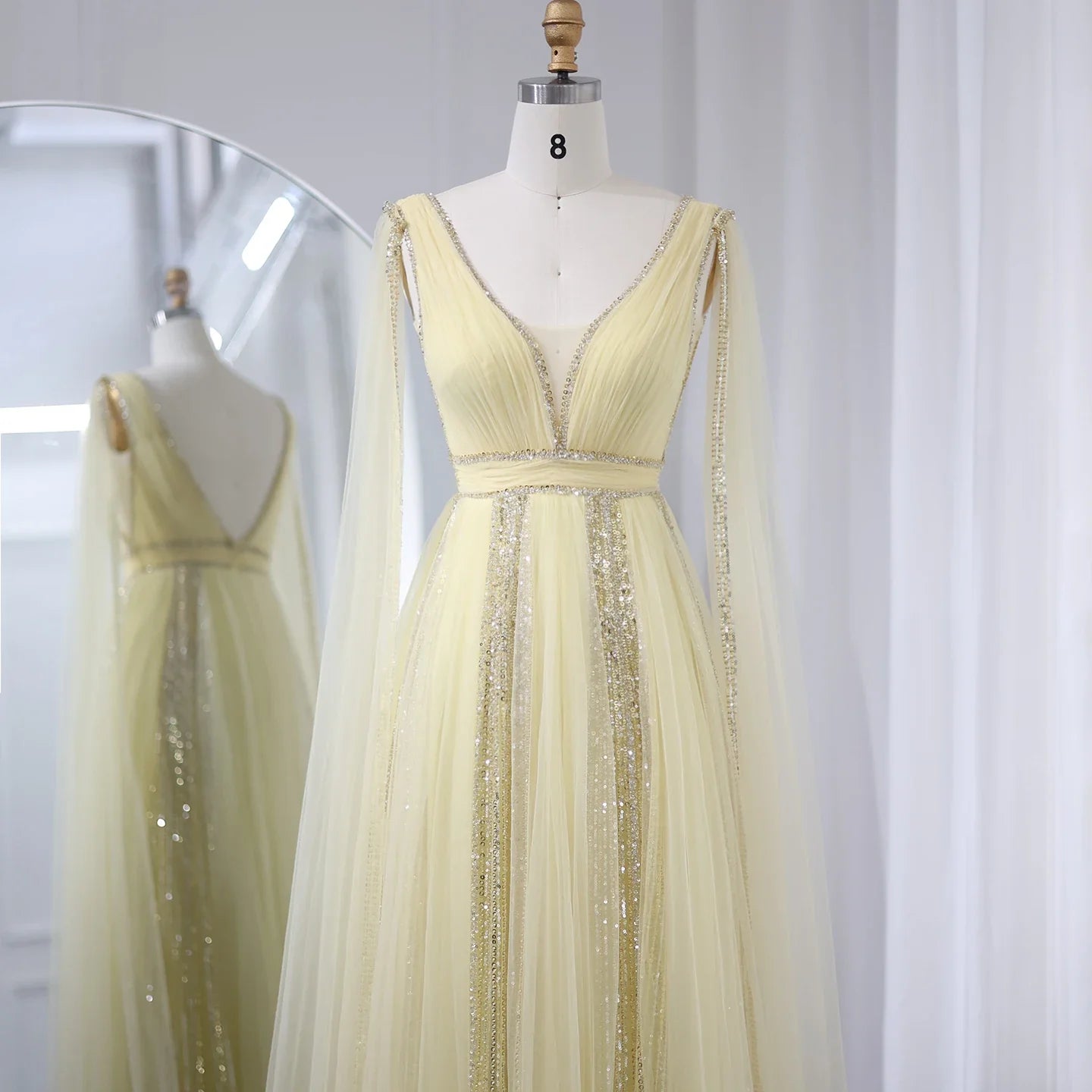 Cape Sleeves Chiffon Plus Size Party Gown
