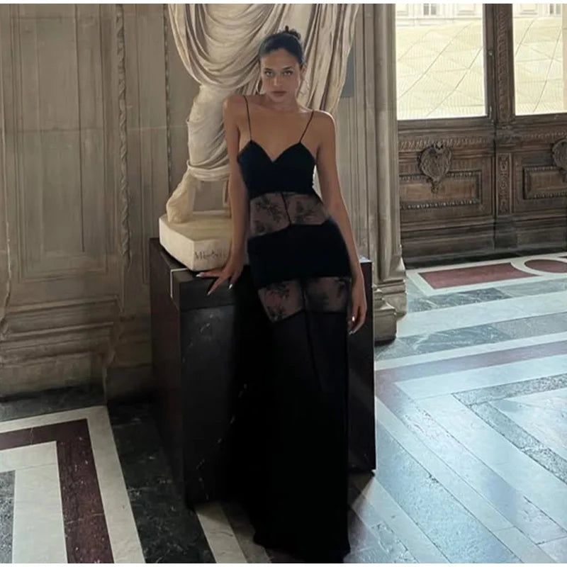 Lace See Through Sleeveless Long Dress