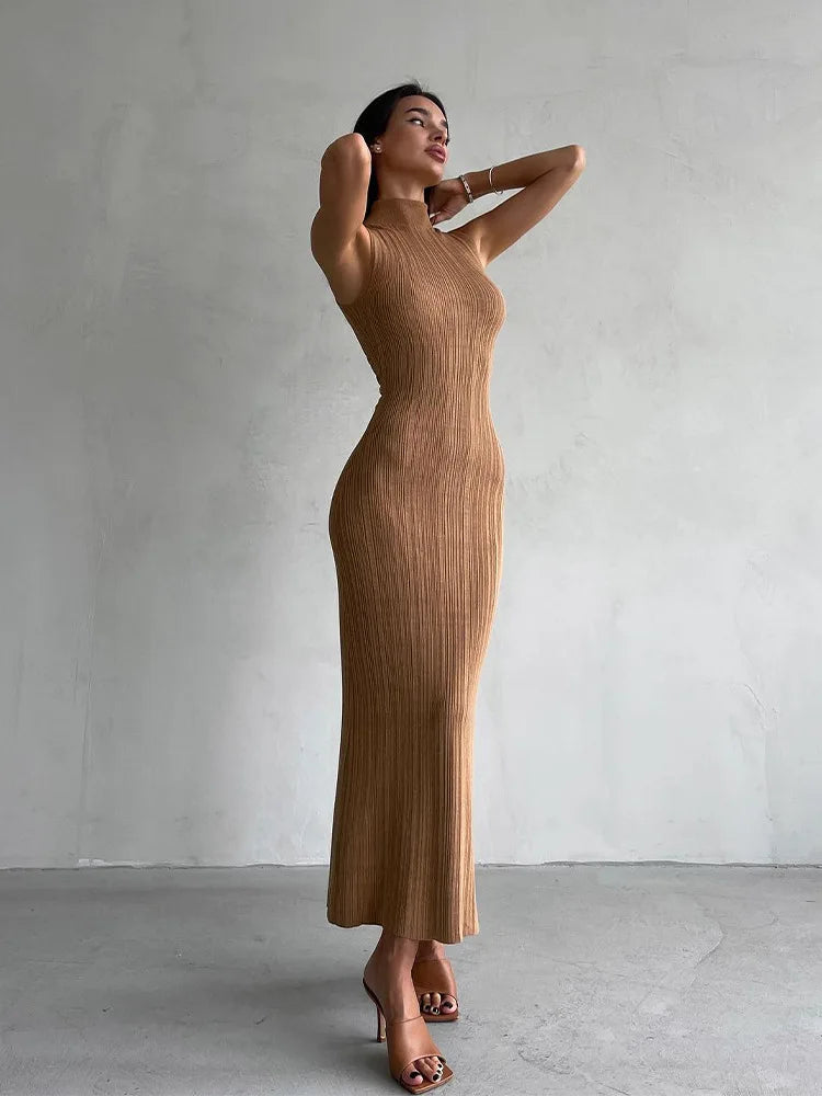 Women's Sleeveless Turtleneck Maxi Dress