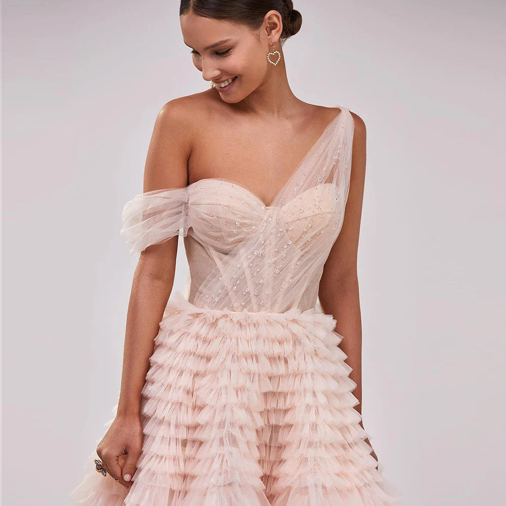 Elegant Pink Lilac One-Shoulder Ball Gown