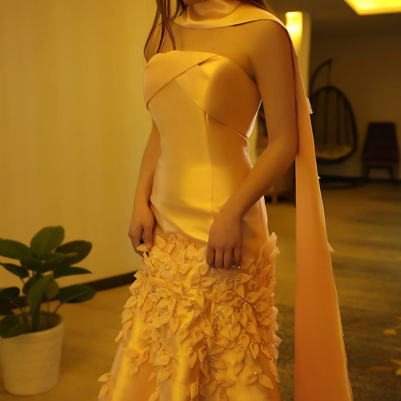 Blush Pink Mermaid Evening Gown with Cape