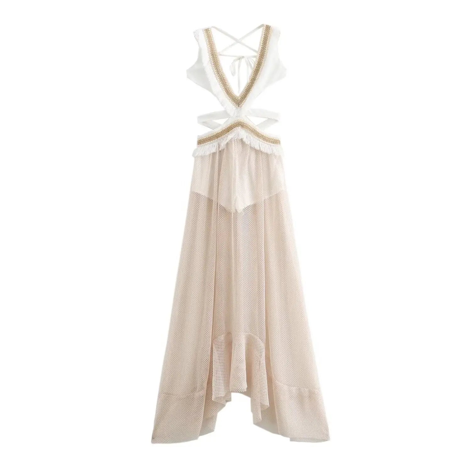 Printed Tassel Long Sleeveless Dress