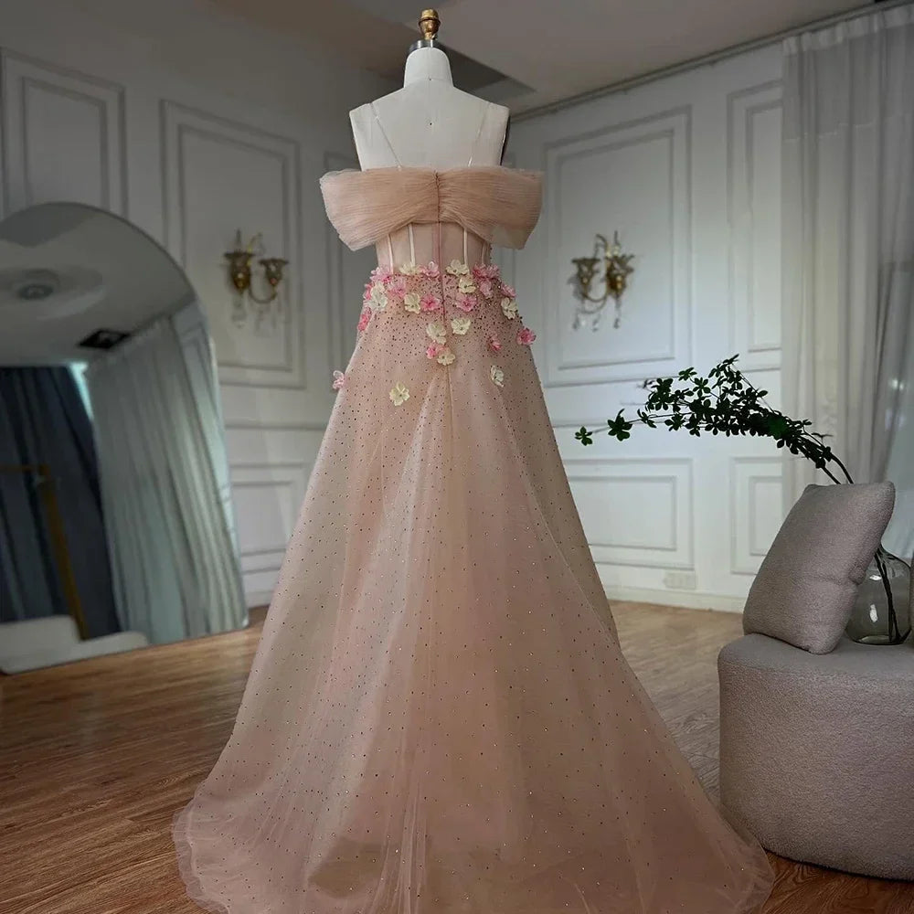 Beaded Off-shoulder Evening Gown with Overskirt