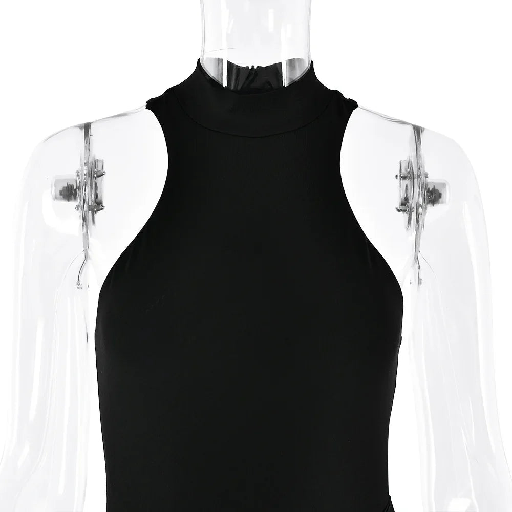 Satin Sleeveless High Neck Dress