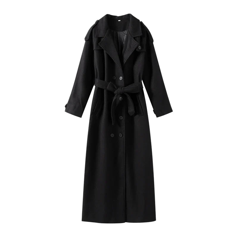 Wool Lace-Up Fur Lapel Thick Over Coat