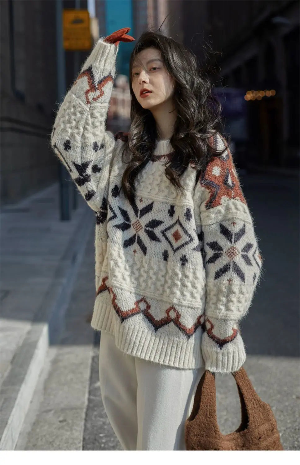 Patchwork Pattern Loose Retro Knit Sweater