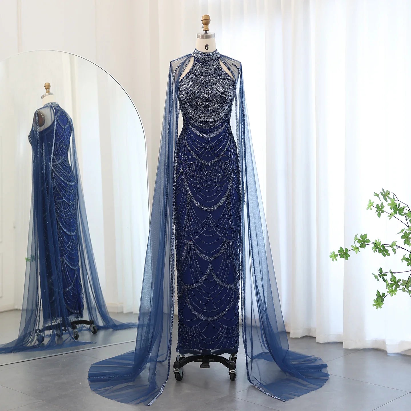 Black Evening Gown with Cape Sleeves