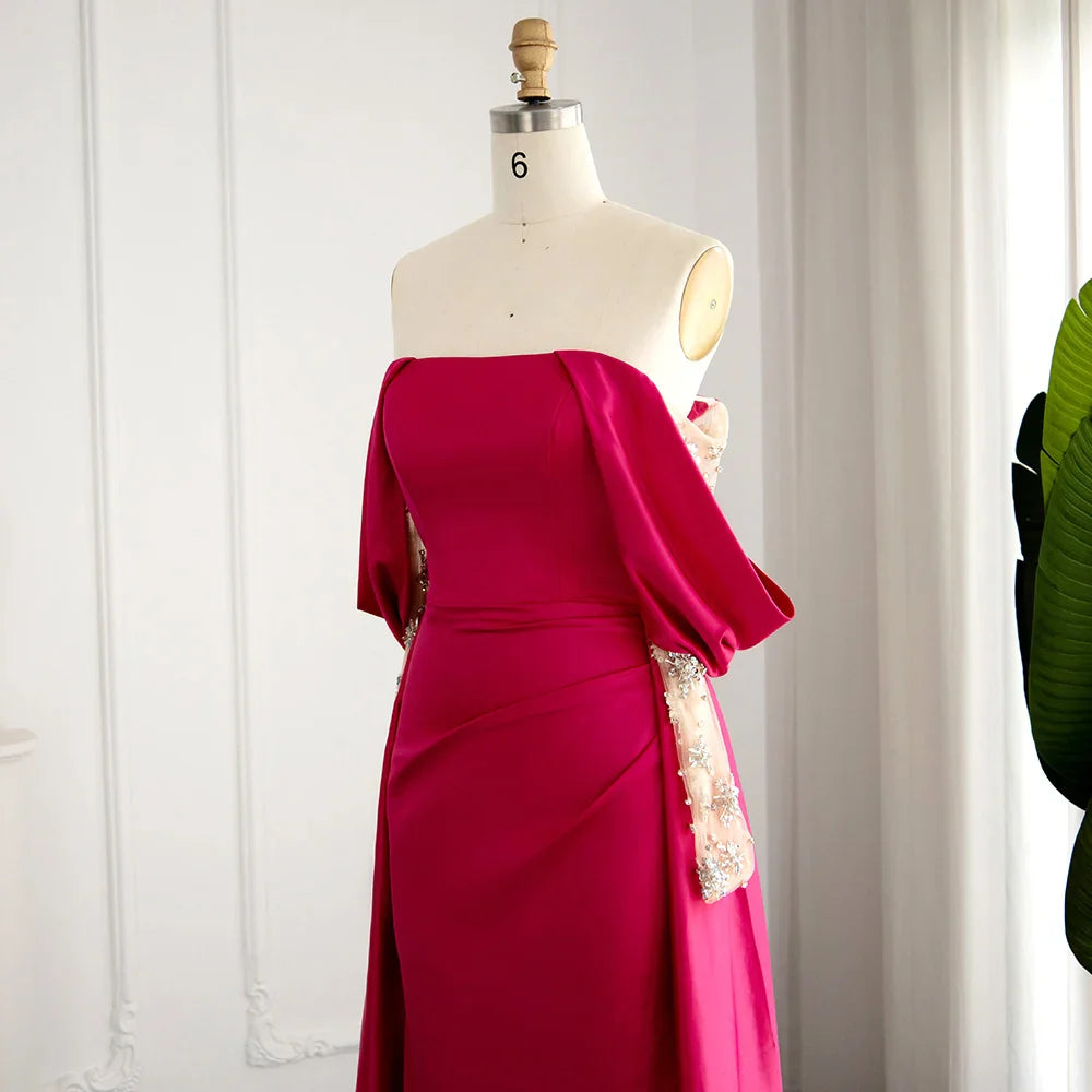 Fuchsia Mermaid Evening Gown with Overskirt
