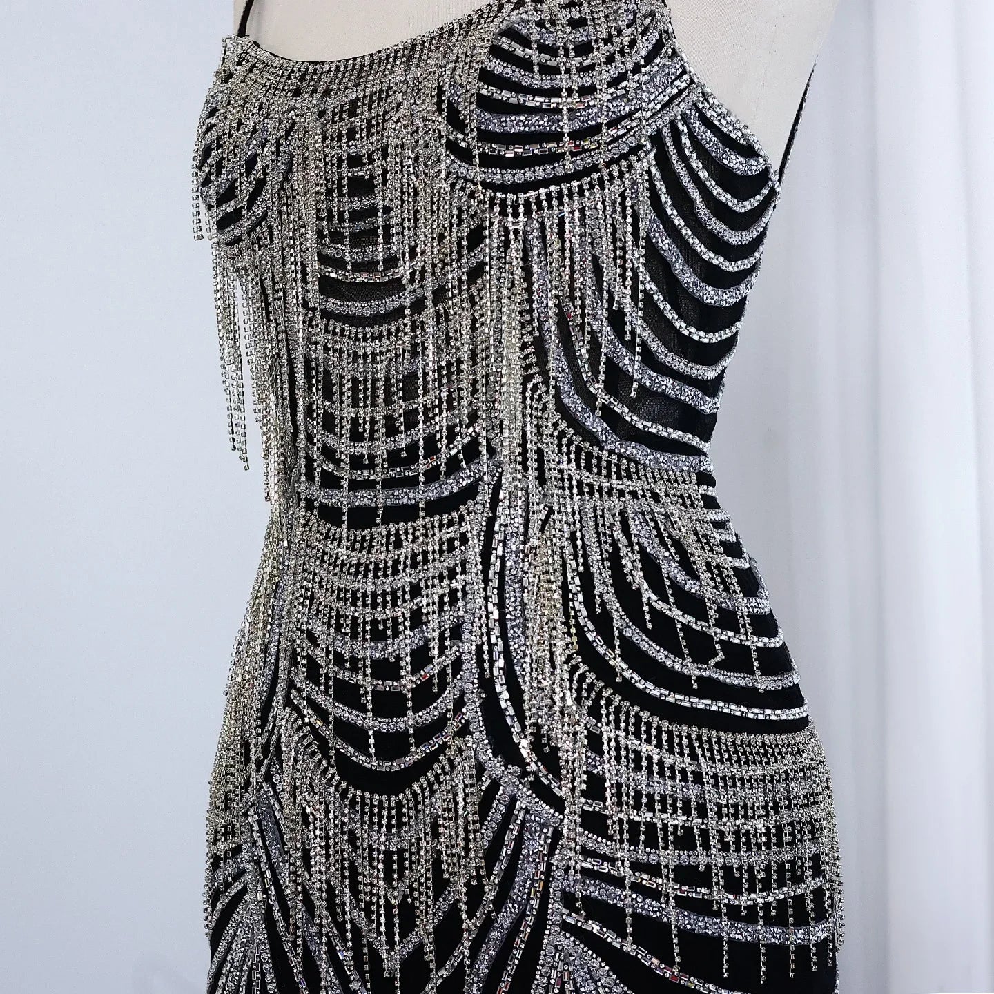 Crystal Tassel Mermaid Spaghetti Straps Gown