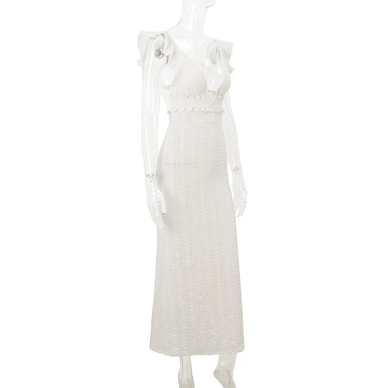 Deep V Neck Sleeveless High Waist Long Knitted Dress