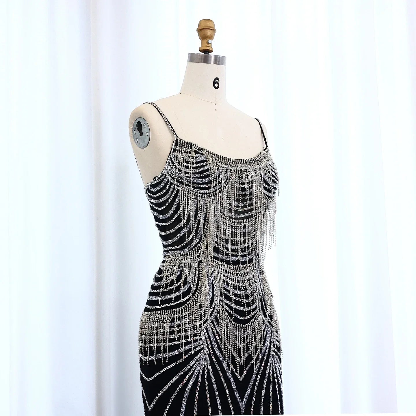 Crystal Tassel Mermaid Spaghetti Straps Gown
