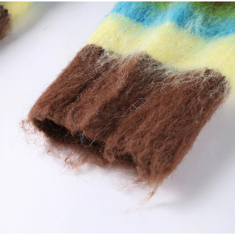 Mohair Striped Long Sleeve Contrast Sweater